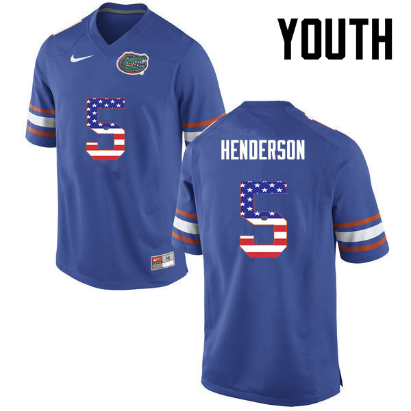 Youth Florida Gators #5 CJ Henderson College Football USA Flag Fashion Jerseys-Blue